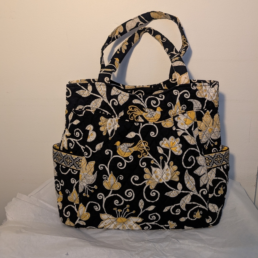 Vera Bradley Glenna Yellow Bird Quilted Floral Tote Shoulder Bag
